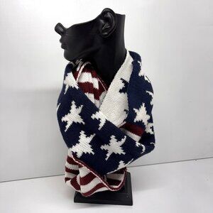 Hipster American Flag Infinity Scarf Red White Blue Knit USA Flag Winter